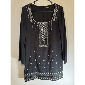 Nanette Lenore Black Knee Length Sequins Dress Long Sleeves Boat Neck Sz 6